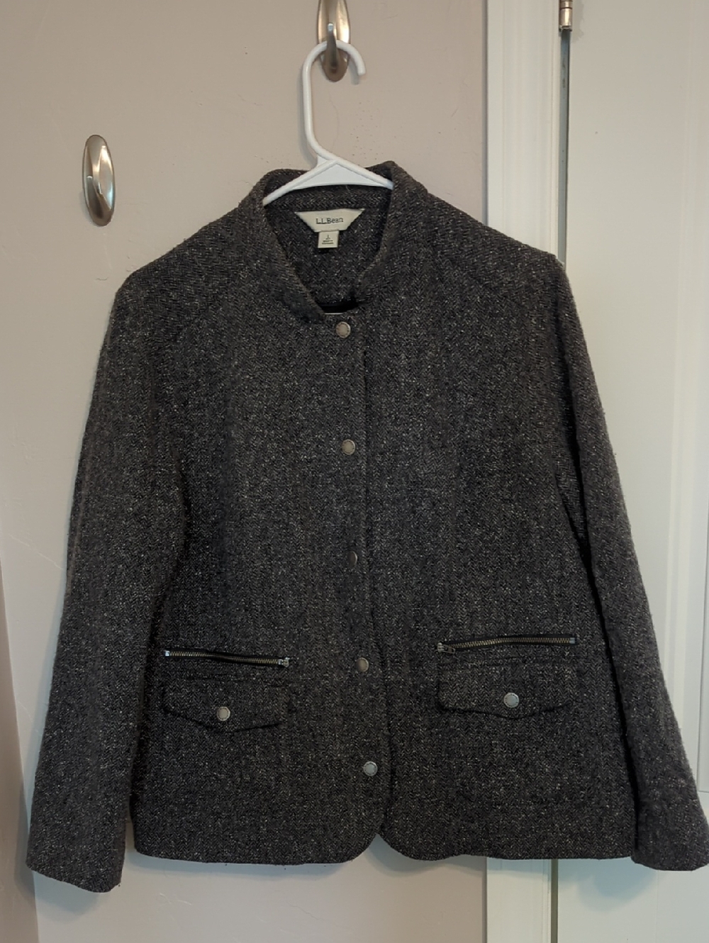 L.L. Bean Women's Dark Charcoal Snap-Front Wool Jacket